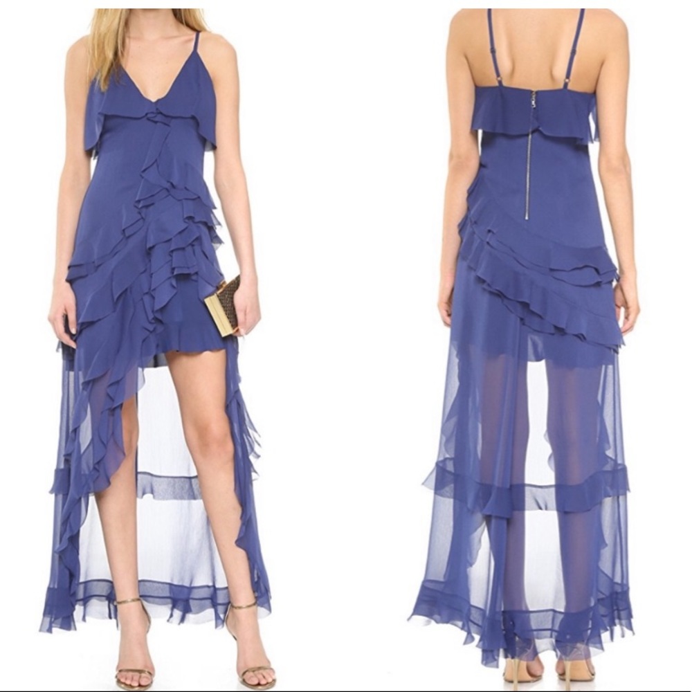 ALICE + OLIVIA LAVERNE ASYMMETRIC RUFFLED GOWN